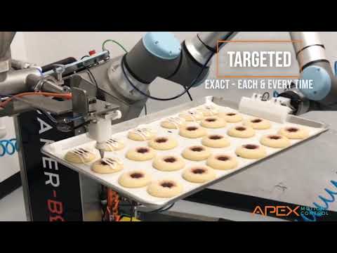 Automated cookie decorating and tray stacking with the Baker-Bot from Apex Motion Control.
